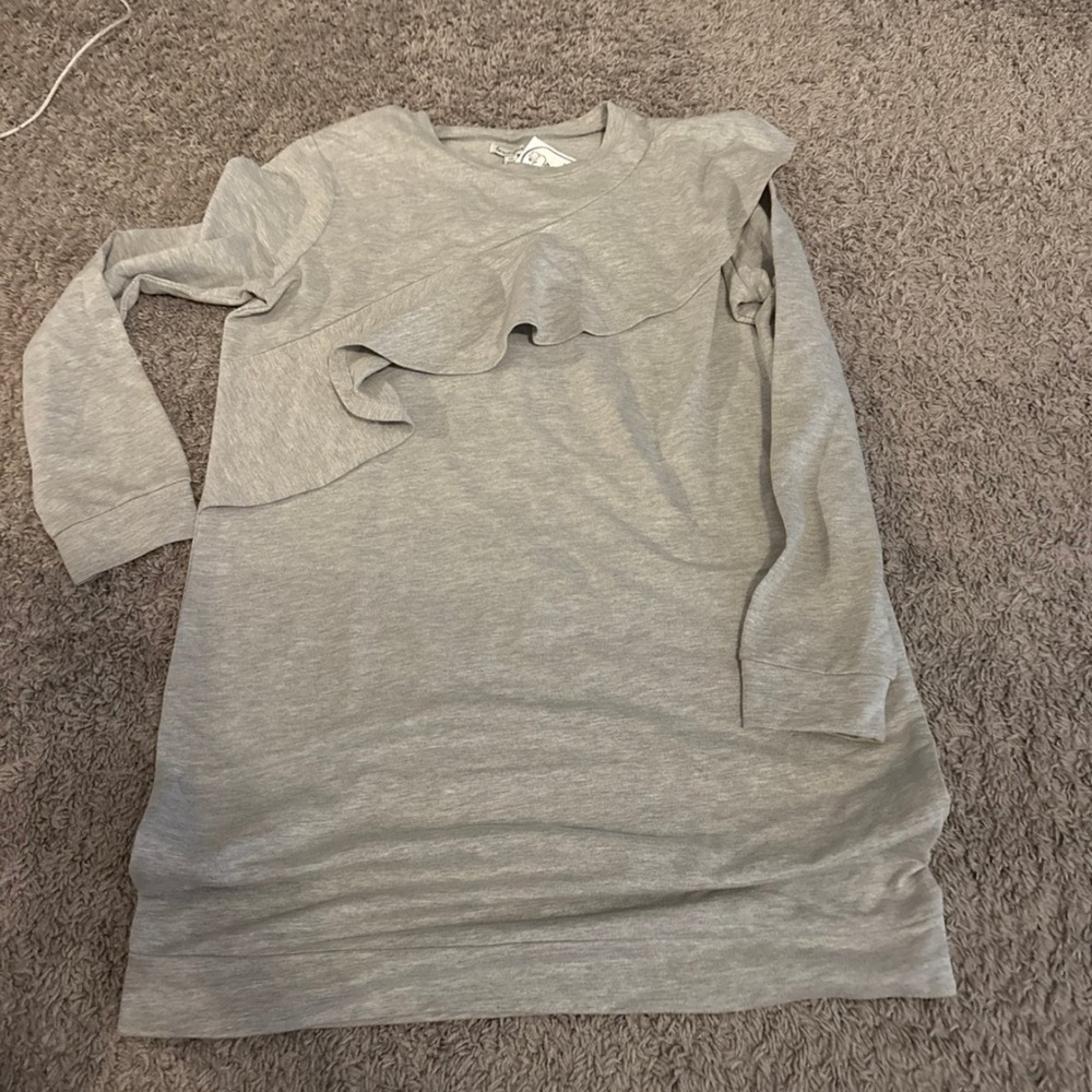 love, Fire Gray Ruffle Tunic Top